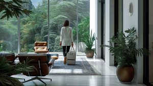 woman traveling on vacation with plants